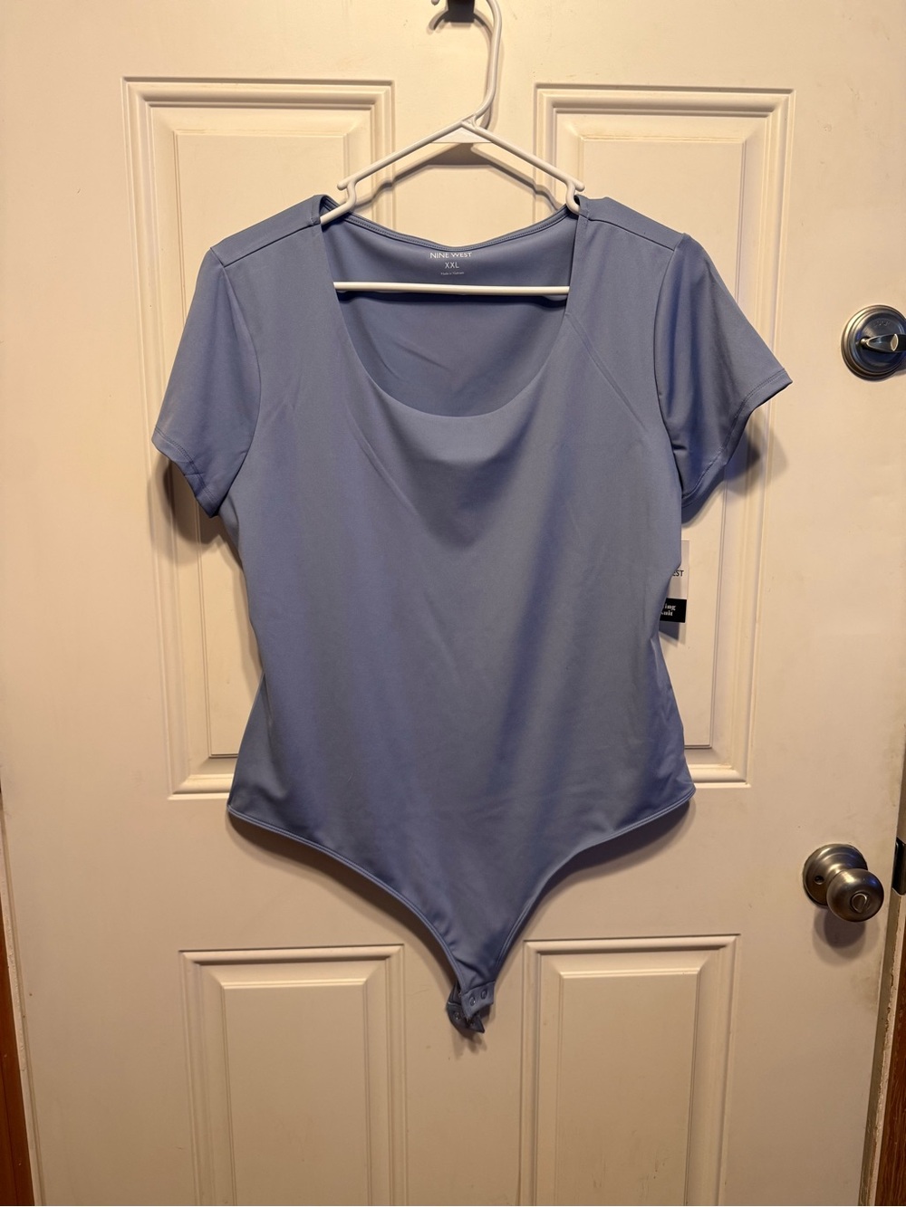 Nine West Powder Blue Scoop Neck Short Sleeve Bodysuit